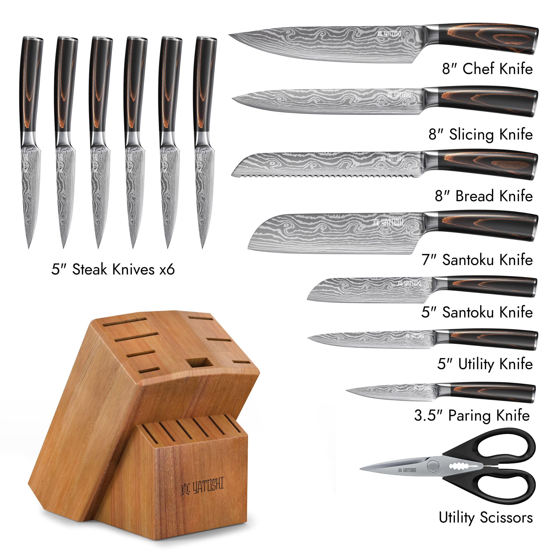 Premium 17-Piece Professional Knife Set with Acacia Block – High Carbon Steel Kitchen Cutlery