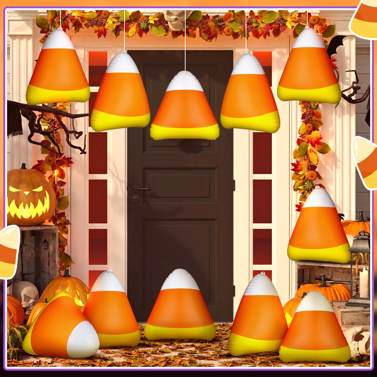 12 Pcs Inflatable Candy Corn Balloons – Waterproof Polyester Halloween Yard & Party Decorations (11.8" Large Blow-Up Candy Corns)