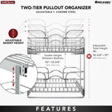 2-Tier Pull-Out Cabinet Organizer – Chrome Wire Slide-Out Baskets with Full-Extension Rails