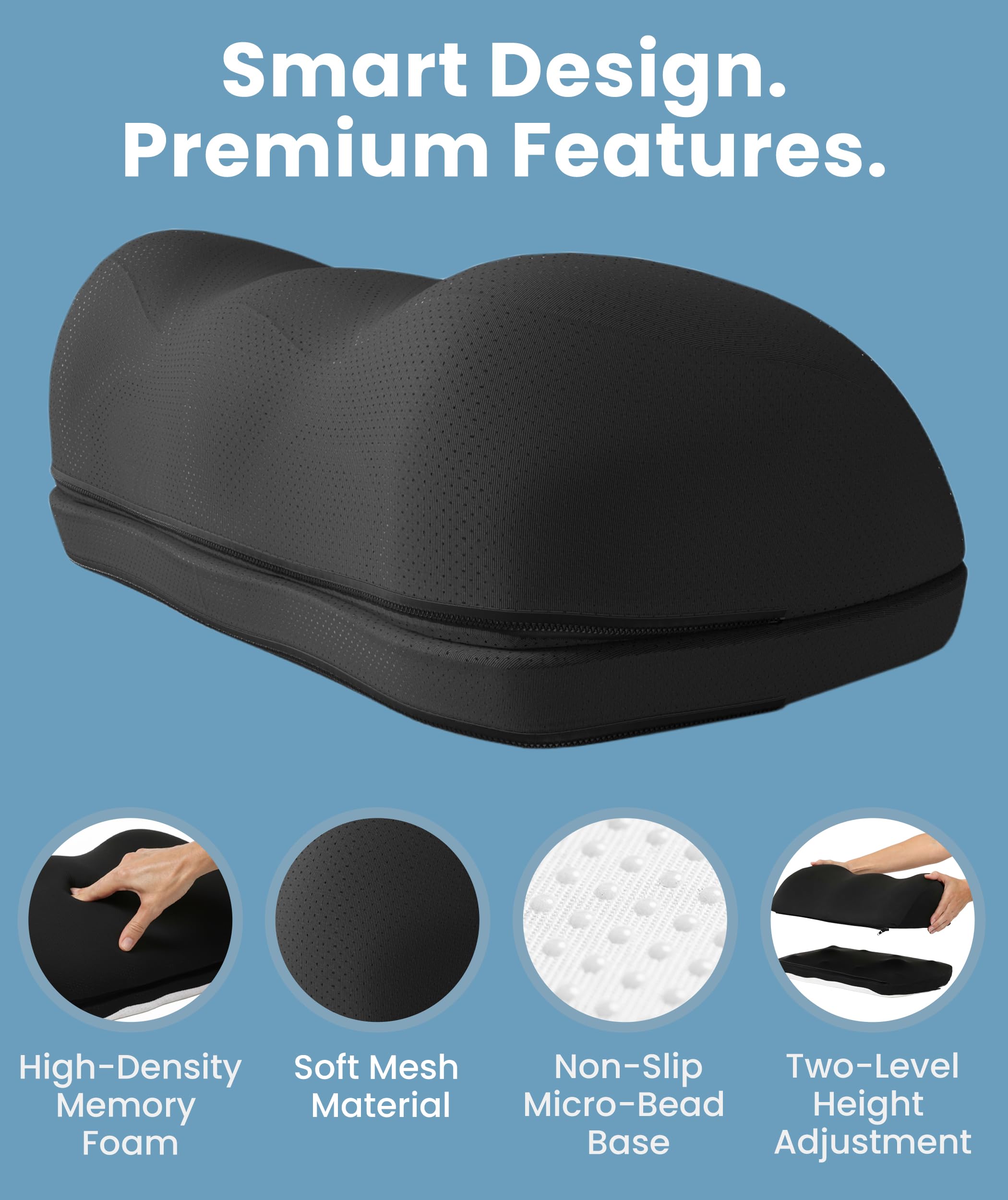 Ergonomic Memory Foam Under Desk Foot Rest with Adjustable Rocking Base & Pressure Nodes – Premium Office Comfort Stool Black