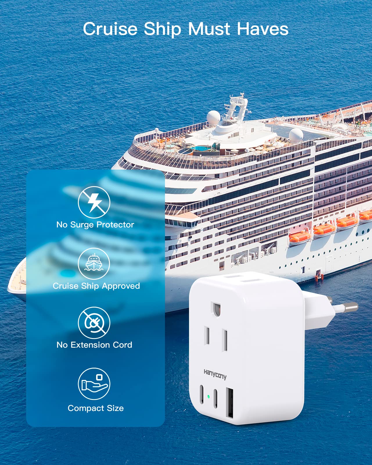 European Travel Plug Adapter with USB-C – 5 in 1 US to EU Power Adapter with Dual USB C Ports