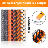 Halloween Paper Straws – 200-Pack Black, Orange & White Biodegradable Party Straws (8 Styles, Food-Grade Paper)