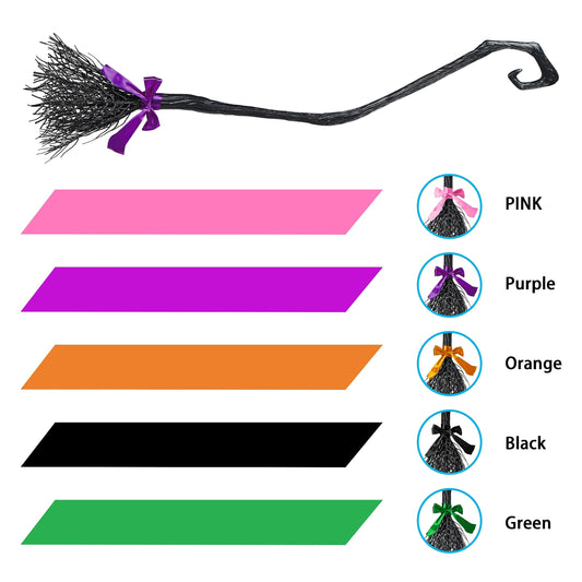 Purple Witch Costume for Girls – 5-Piece Halloween Dress-Up Set with Hat, Cape, Belt & Ribbon Broom