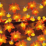 Maple Leaf & Pumpkin Fall Garland Lights – 20FT 60 LED Battery Operated with Timer (2-Pack, Warm White, Indoor/Outdoor)