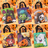 24-Pack Halloween Non-Woven Tote Bags – 6 Classic Designs (Pumpkin, Black Cat, Ghost) Reusable Trick-or-Treat Gift Bags