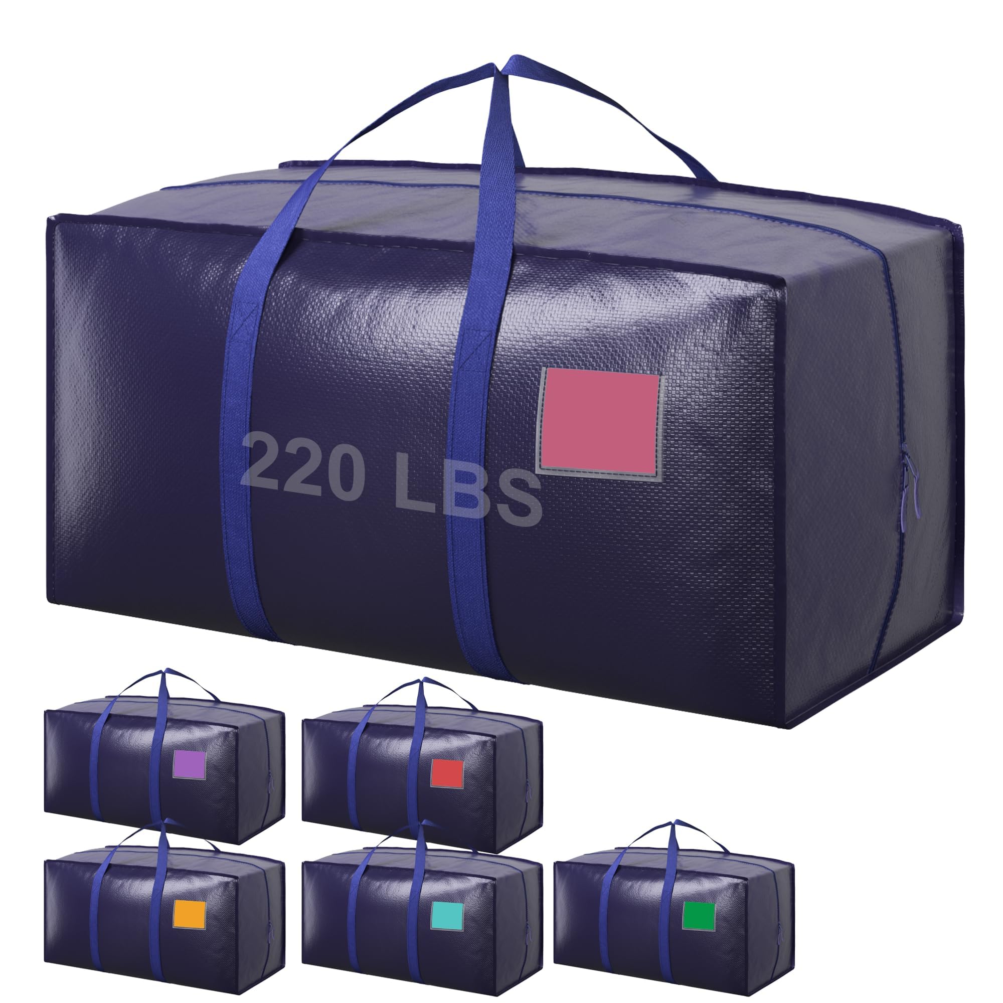 Extra Large Heavy Duty Moving Bags – Reinforced Zipper Storage & Packing Bags (Dark Blue, 6-Pack)