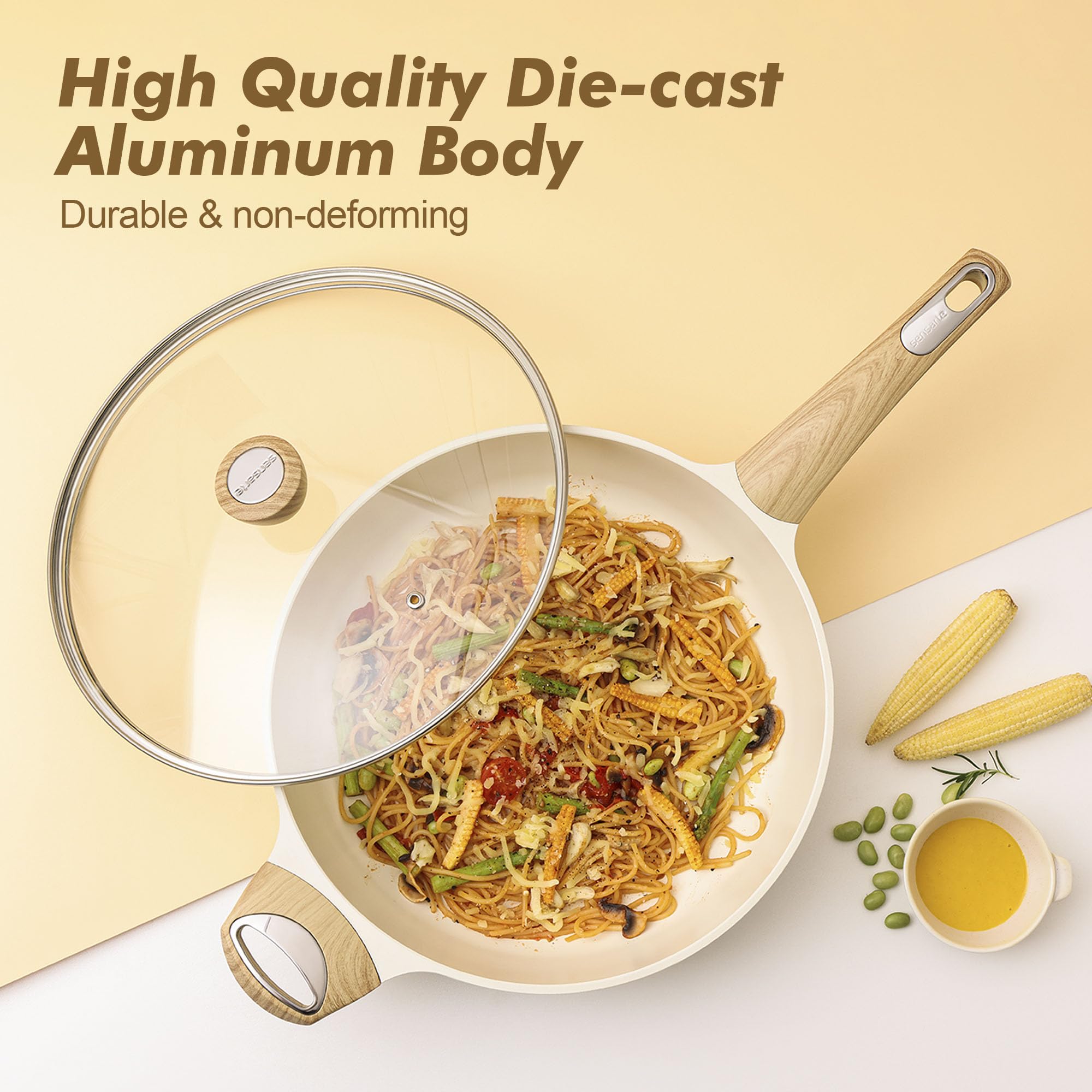 14-Piece Ceramic Nonstick Cookware Set – Induction Compatible, Non-Toxic Pots & Pans with Glass Lids