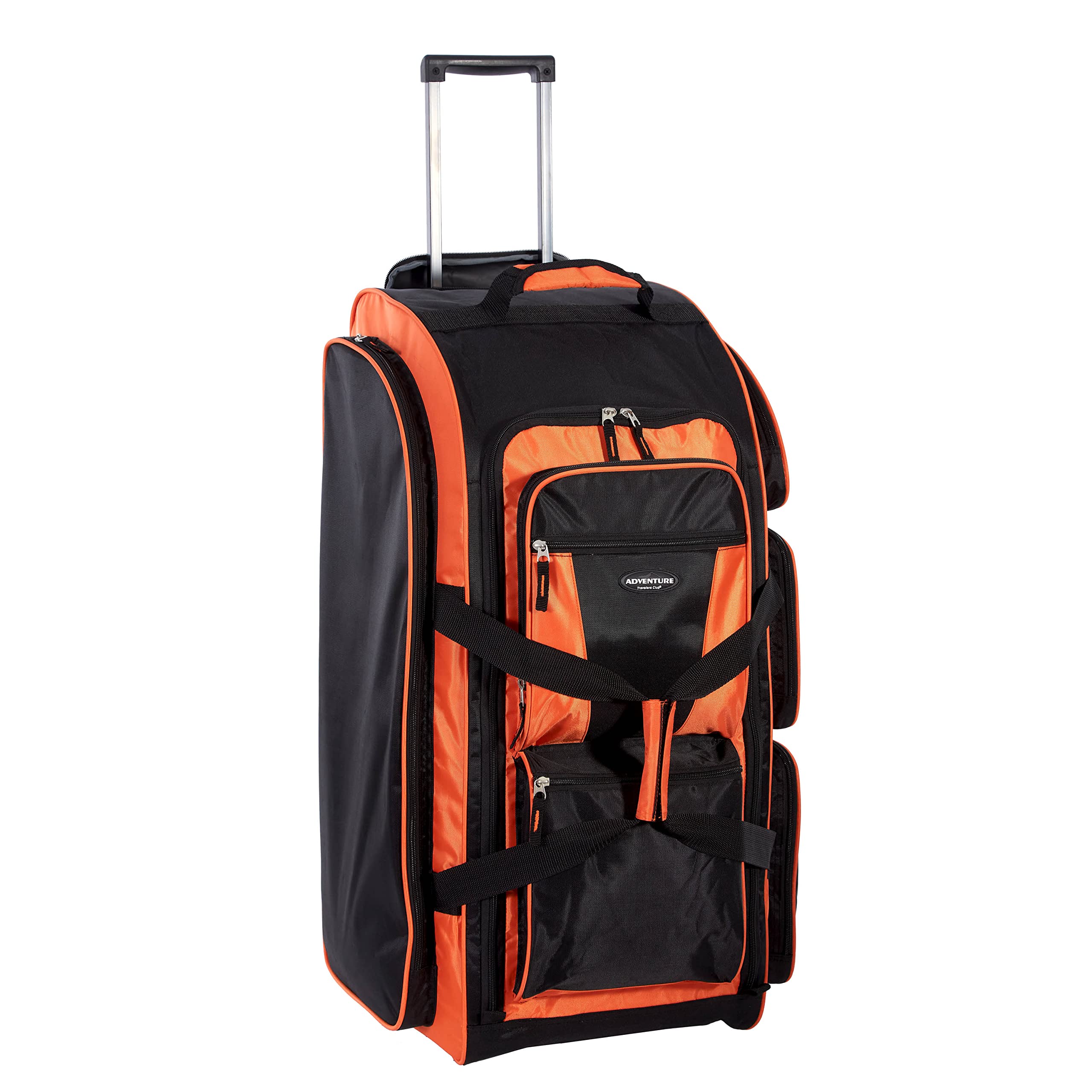 Travelers Club Xpedition 30” Upright Rolling Duffel Bag, 77L Multi-Pocket Adventure Travel Luggage (Bright Orange)