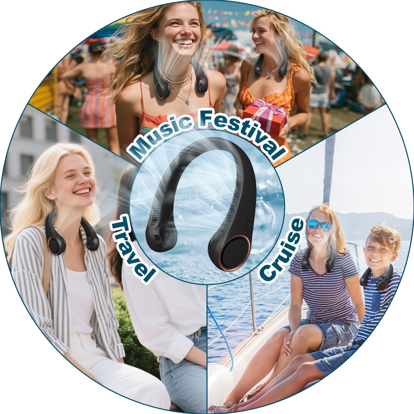 Portable Bladeless Neck Fan with 3 Speeds – USB Rechargeable Hands-Free Cooling Fan for Travel, Outdoor & Office