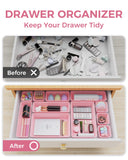 25-Piece Pink Drawer Organizer Set – Stackable Plastic Storage Trays for Makeup, Jewelry, Office & Kitchen Drawers