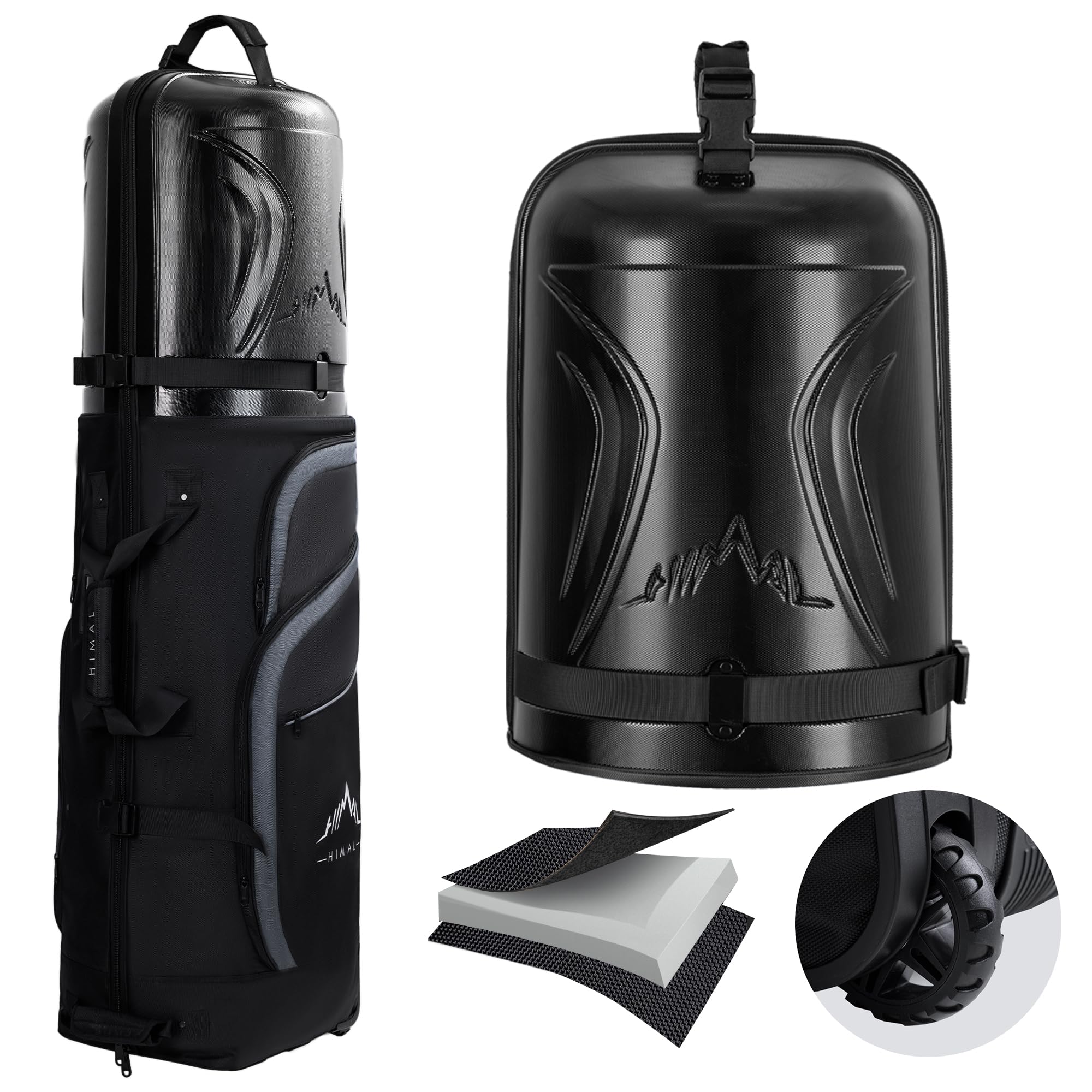 Unihimal Semi-Hard Golf Travel Bag with Wheels, PC Hard Case Top & 1680D Oxford Fabric for Airline Club Transport (Classic Black)