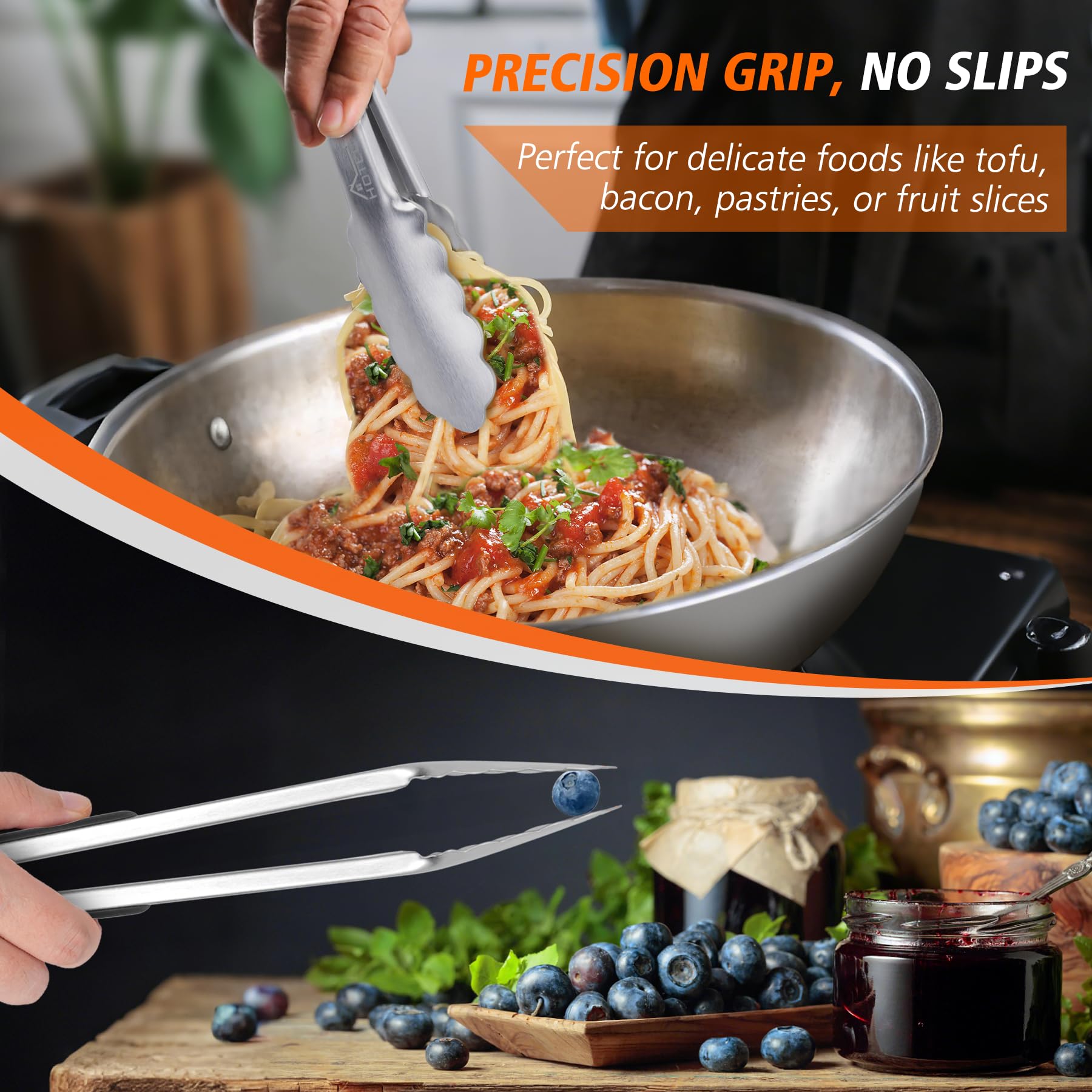 Stainless Steel Kitchen Tongs Set – 9” & 12” Heat Resistant Locking Cooking Tongs (2 Pack)