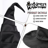Bendable Witch Hat for Women – Adjustable Wire Brim & Cone | Premium Matte Satin Halloween Hat