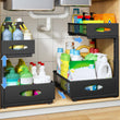 Extra-Large 2-Tier Under Sink Organizer (2-Pack) – Heavy-Duty Mesh Pull-Out Drawers for Framed & Frameless Cabinets, Black