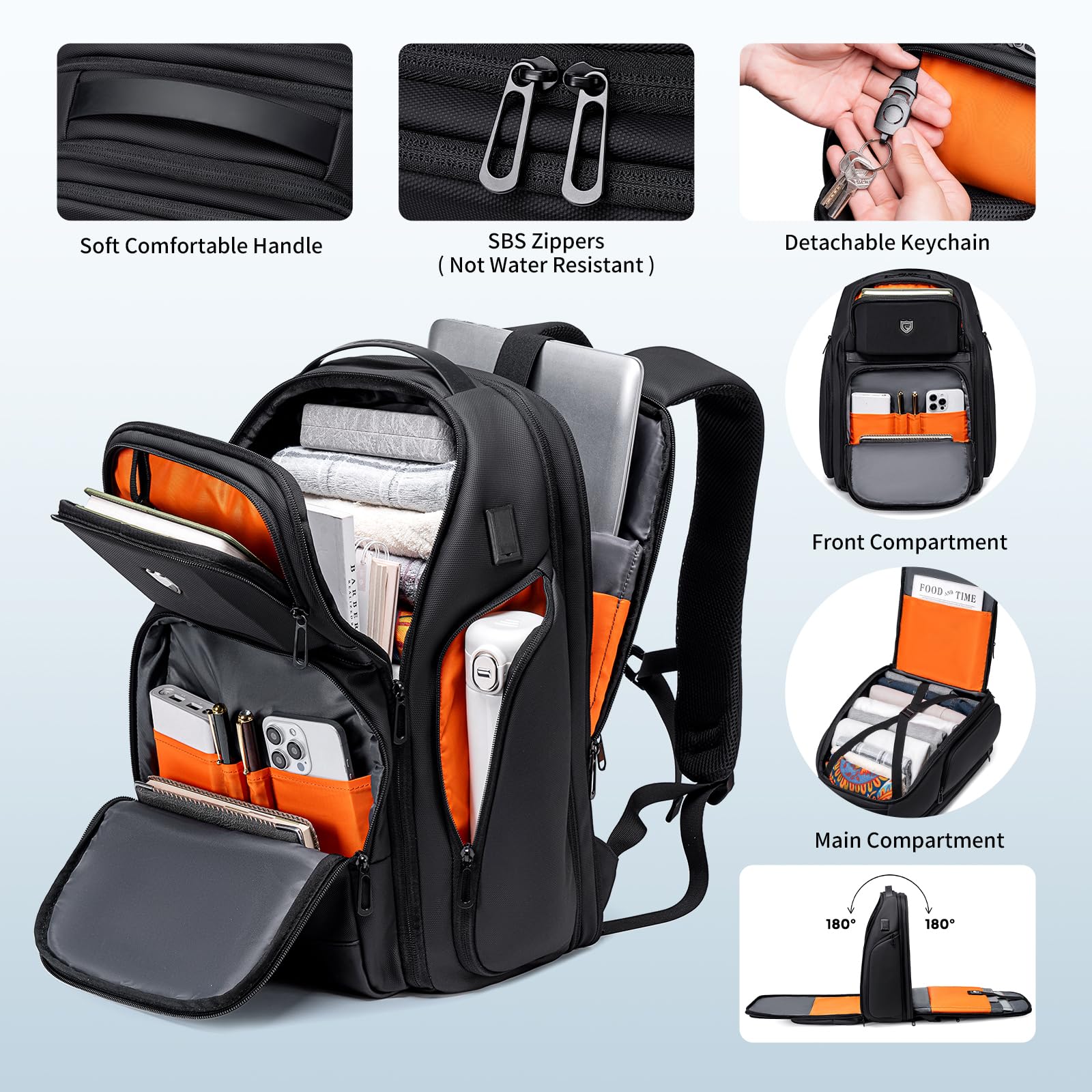 FENREE.GEER Expandable 45L Travel Laptop Backpack with Hardshell Design, USB Ports and 15.6” Laptop Compartment