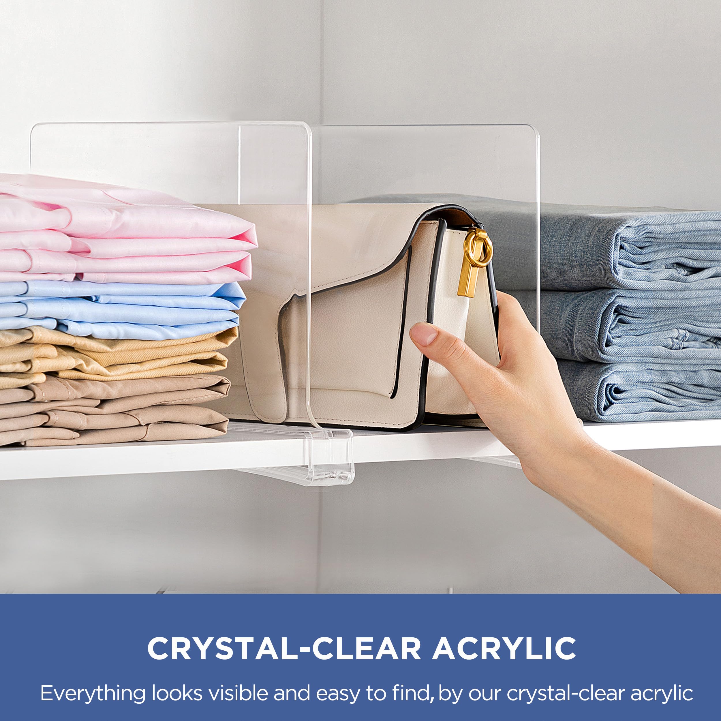 HBLIFE Clear Shelf Dividers (6-Pack) – Acrylic Closet & Purse Organizer for Shelves, Wardrobes & Pantries