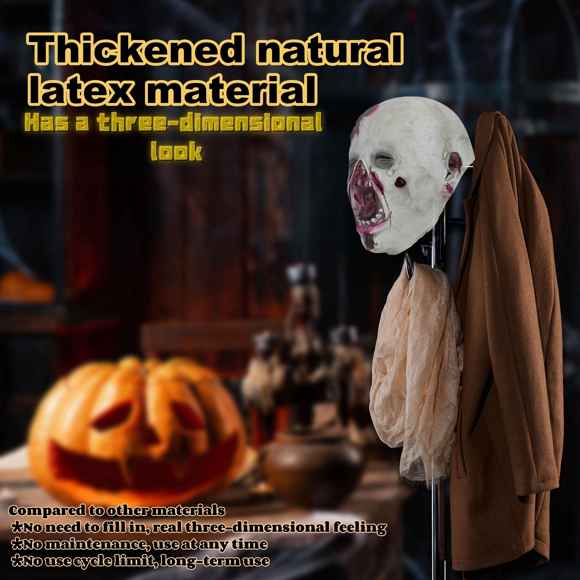 Realistic White Latex Zombie Mask – Handmade Horror Face Mask for Halloween & Cosplay 😱🩸