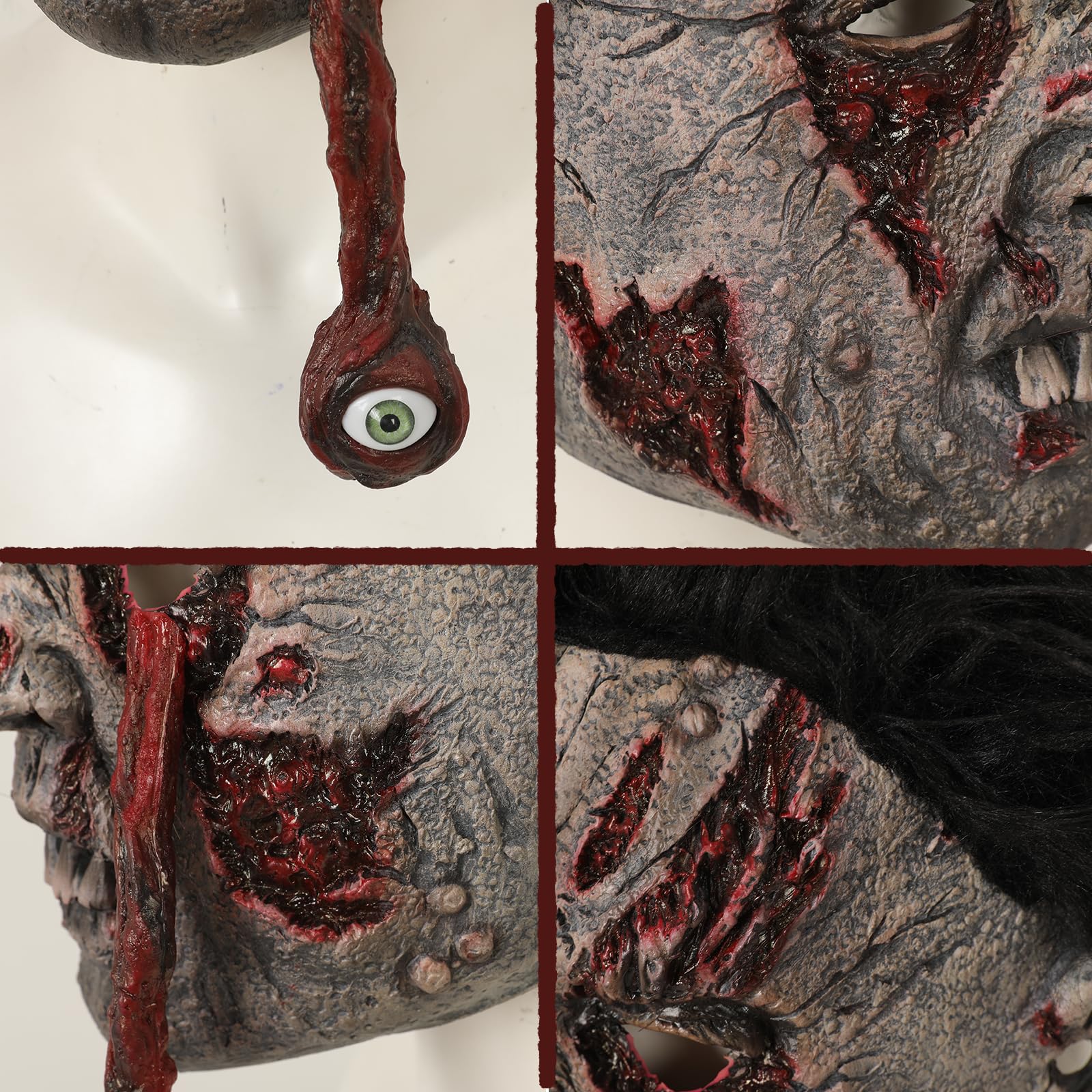 Realistic Bloody Zombie Mask – Falling Eyeball Latex Horror Mask with Hair for Adults 🧟‍♂️💀
