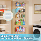 Hongtamoya Adjustable Over-the-Door Metal Organizer – 5 Wire Baskets & 7 Hooks for Pantry, Closet & Bathroom (White)