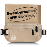 Hidden Travel Money Belt with RFID Blocking – Sweat-Proof Waist Wallet for Secure Storage (Beige)