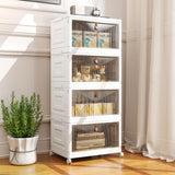 4-Tier Modular Storage Bins with Lids & Wheels – 23QT Foldable Plastic Organizer Drawers, White