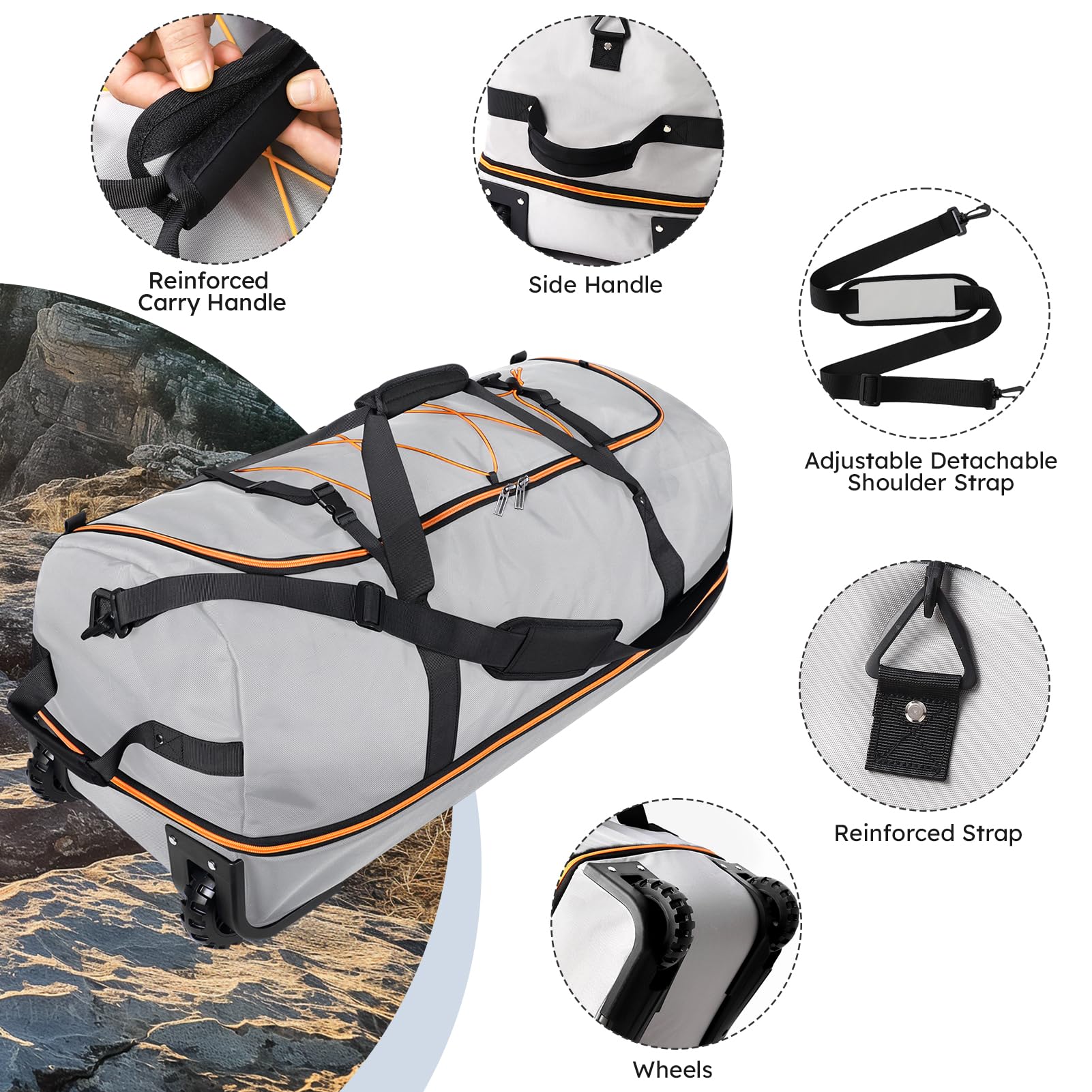 Vrtisa Expandable Rolling Duffle Bag 110L–140L, Foldable Soft-Sided Travel Luggage with Wheels & Shoulder Strap (Grey)