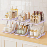AUGBEAN Pink 2-Tier Clear Pull-Out Organizer Set – Z-Shaped Multi-Purpose Storage for Bathroom, Vanity & Countertop (3 Pack)