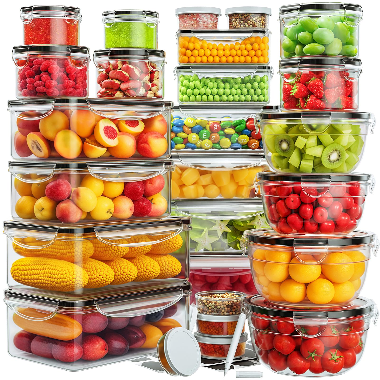 Airtight Food Storage Containers Set – 26 Pack Stackable Meal Prep Containers with Lids & Sauce Cups