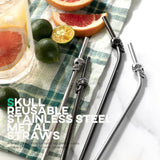 Stainless Steel Skull Straw Set – 10.5” Reusable Silver Black Straws (4PCS + Cleaning Brush + Carry Bag)