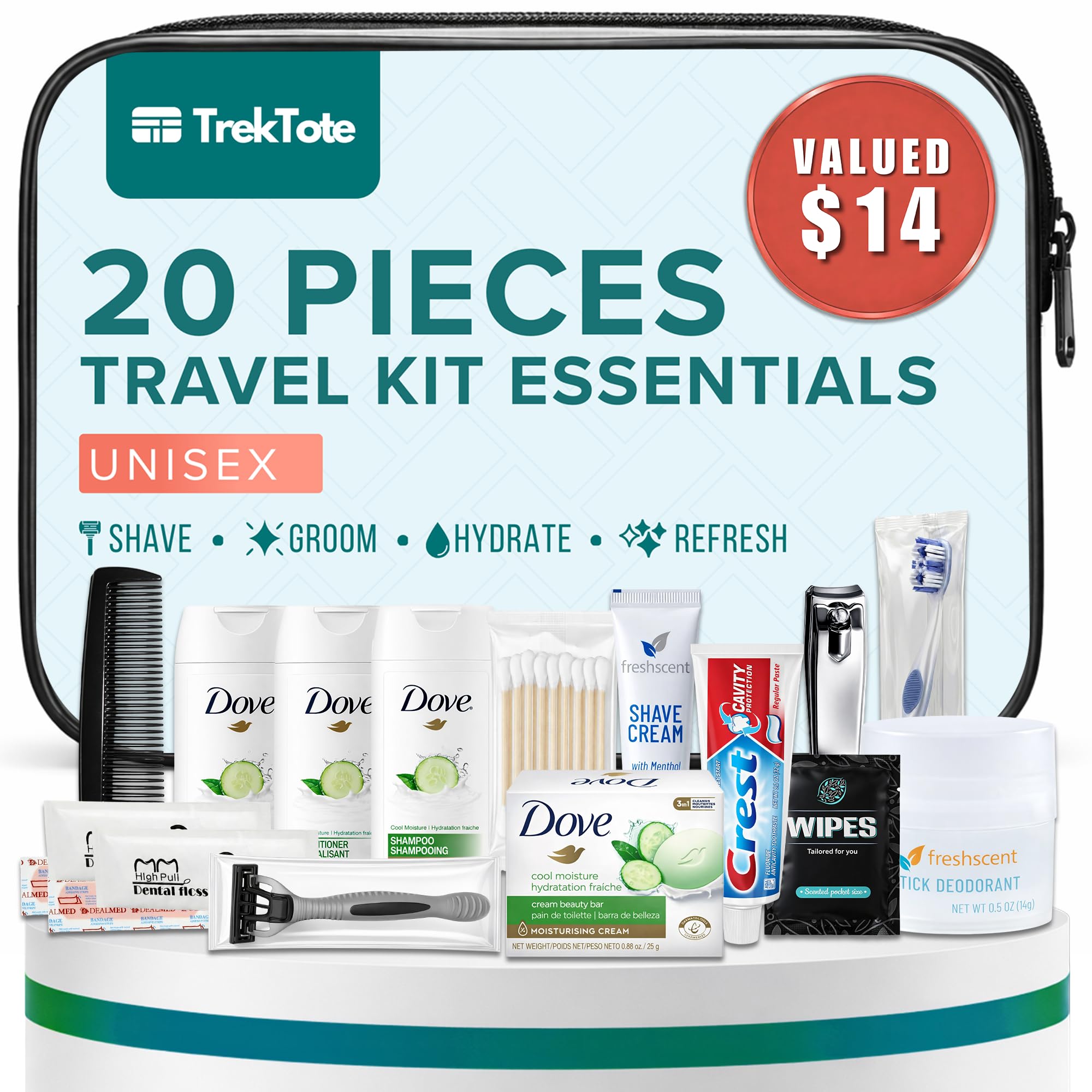 20-Piece Travel Hygiene Kit – TSA Approved Toiletry Essentials Set with Toothbrush, Razor, Shampoo & Personal Care Items