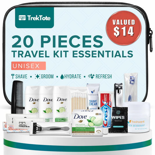 20-Piece Travel Hygiene Kit – TSA Approved Toiletry Essentials Set with Toothbrush, Razor, Shampoo & Personal Care Items