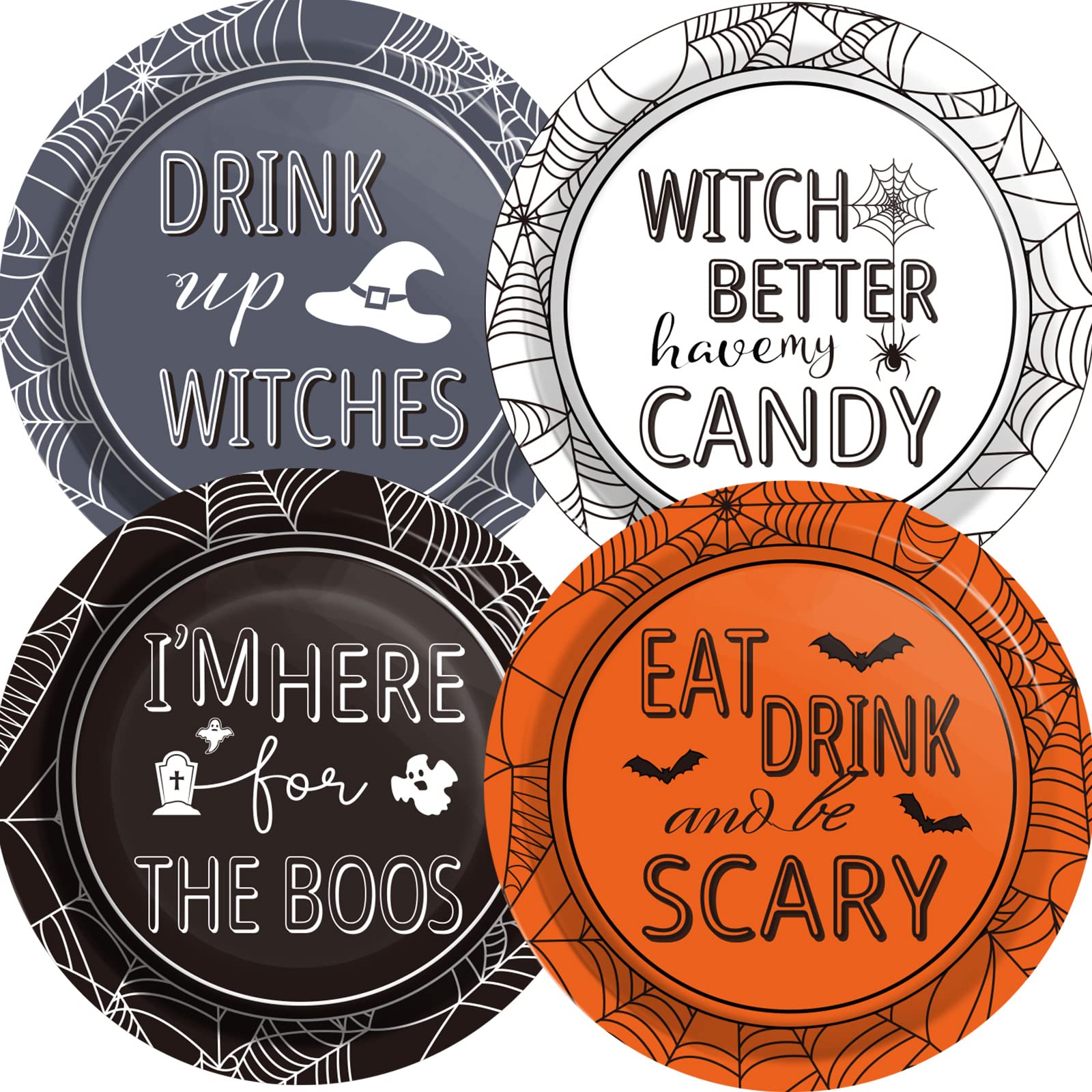 Halloween Dessert Plates – 48 Pcs 7-Inch Assorted Paper Plates for Spooky Party Snacks & Appetizers