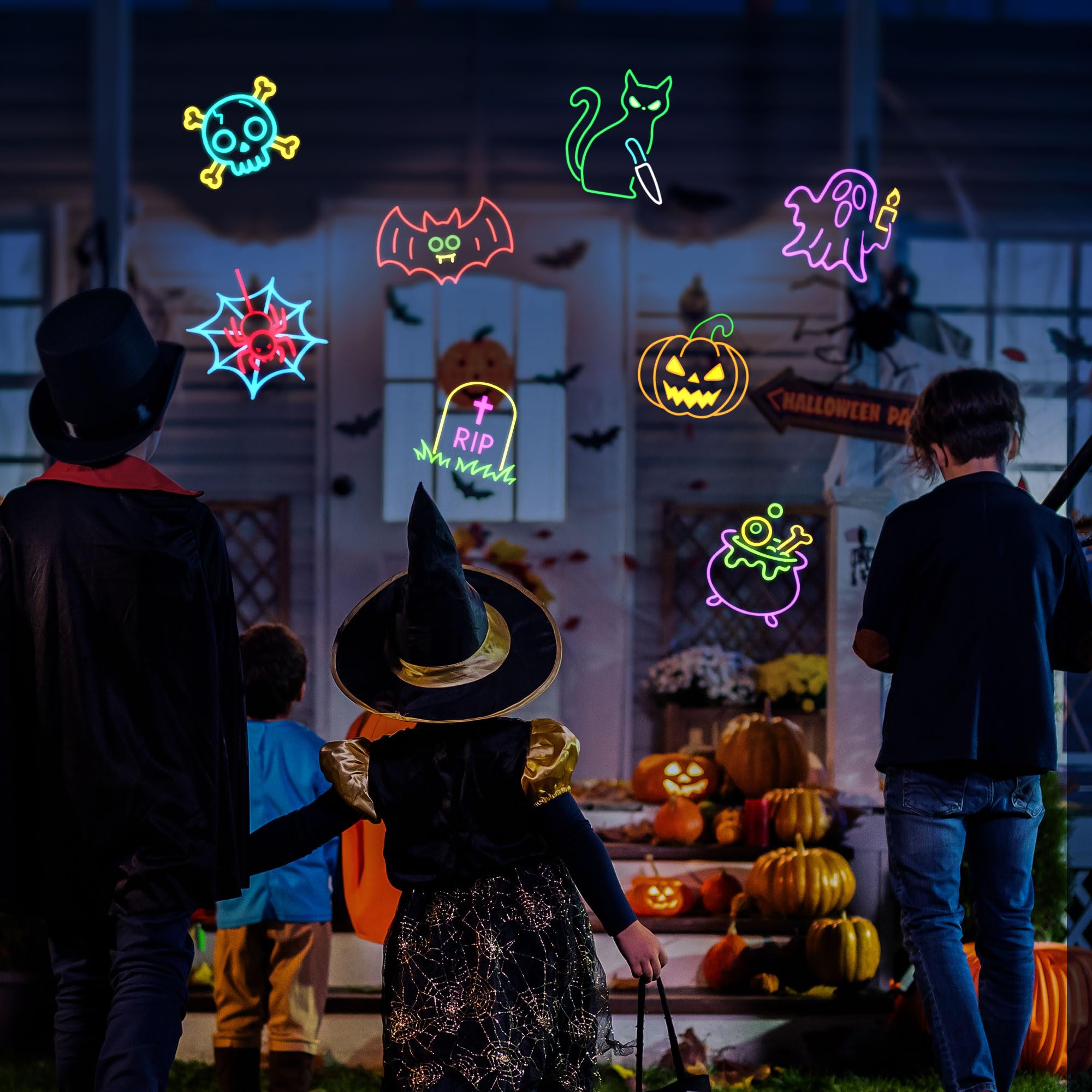 40-Pack Halloween Finger Projection Light Toys – Pumpkin, Ghost & Bat Designs (Party Favors & Trick-or-Treat Gifts)