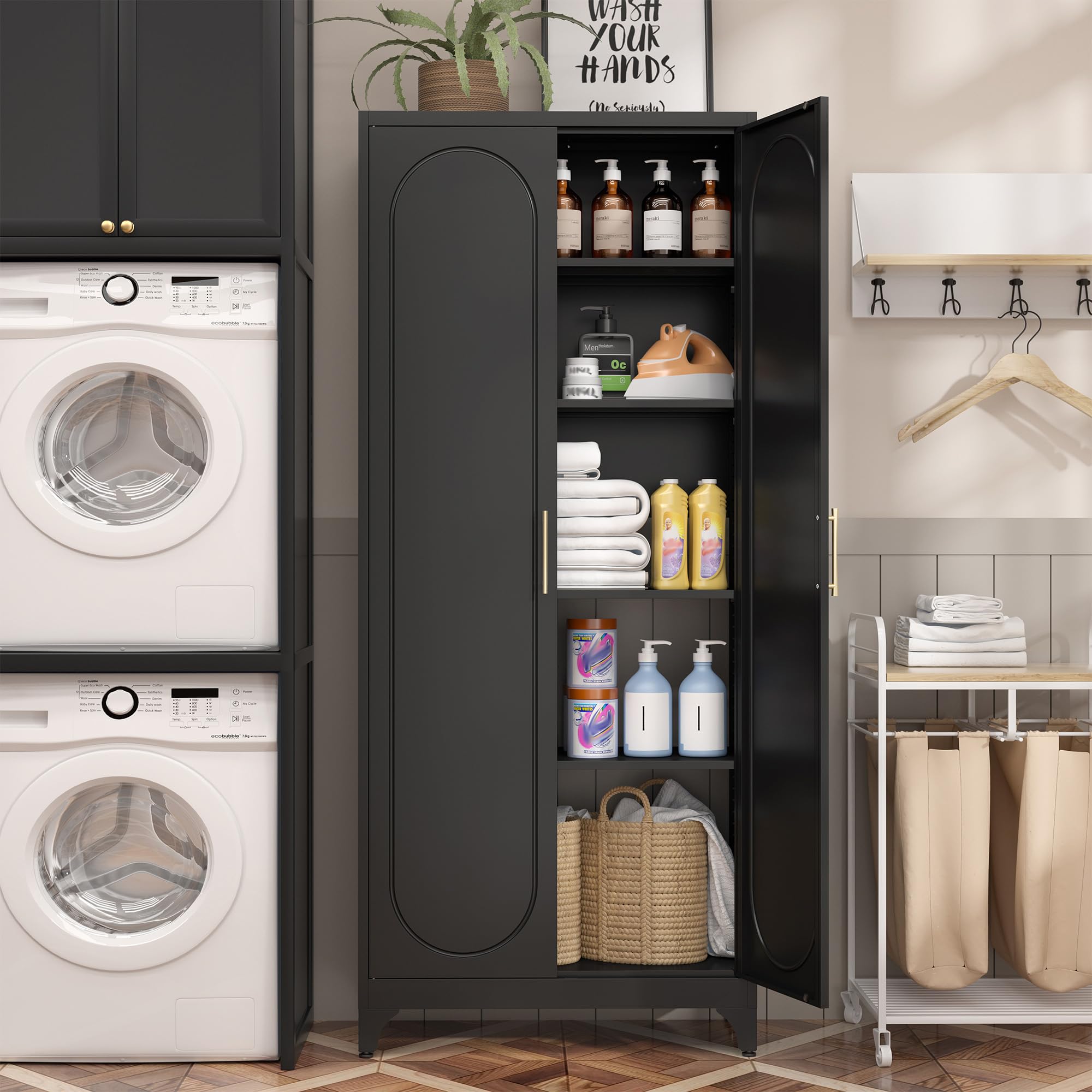 Tall Steel Storage Cabinet with Adjustable Shelves – Heavy-Duty Pantry & Utility Organizer for Home and Garage