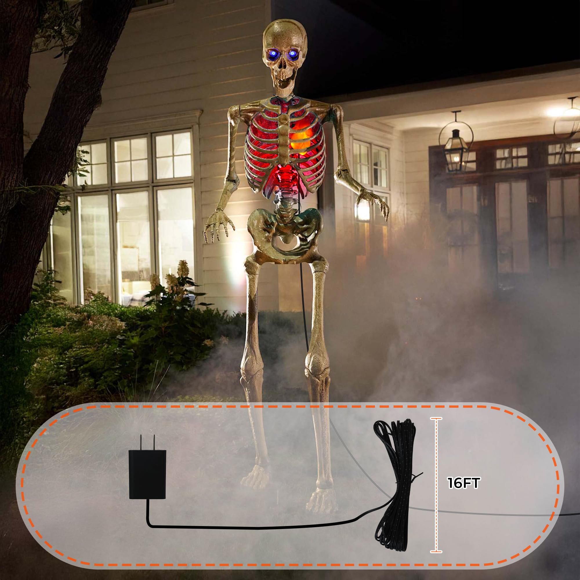Red LED Beating Heart Prop (2-Pack) – Life-Sized Light-Up Skeleton Heart with Timer & Plug-In Power