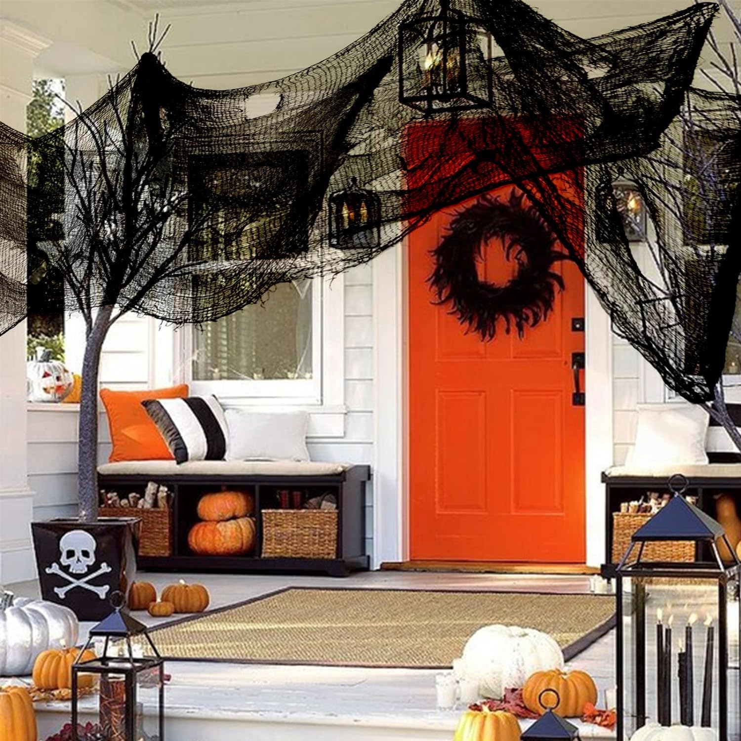 3-Pack Black Creepy Cloth Halloween Decoration Set – 16.4 Yards Spooky Fabric for Indoor & Outdoor Décor