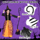 Purple Light-Up Witch Costume for Girls with Hat & Broom – LED Halloween Cosplay Outfit