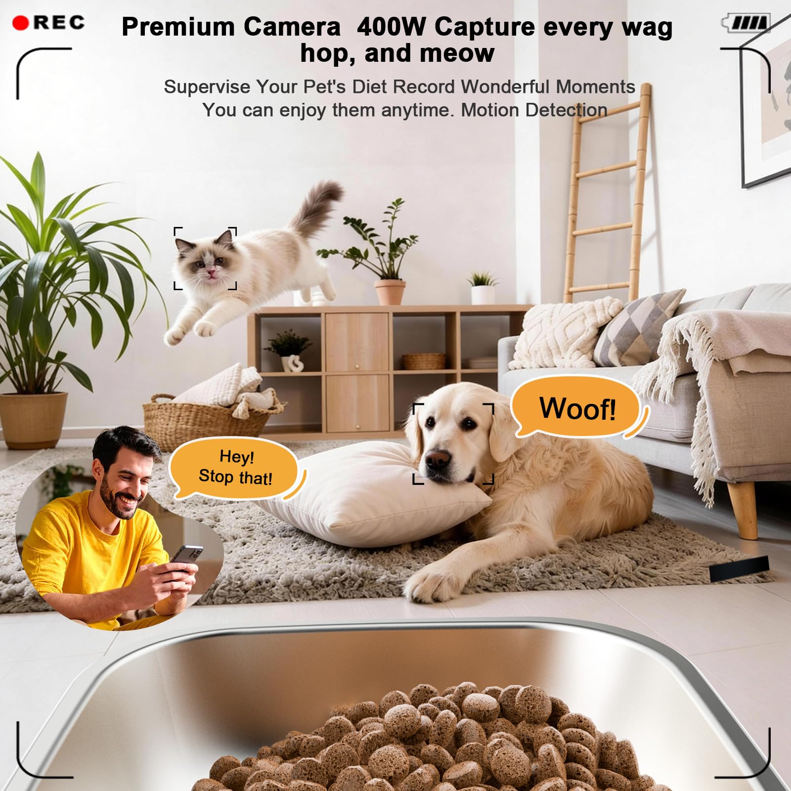 Smart Automatic Cat Feeder with 5L Food Storage, HD Camera, App Control, Motion Detection, and Two-Way Audio for Remote Feeding
