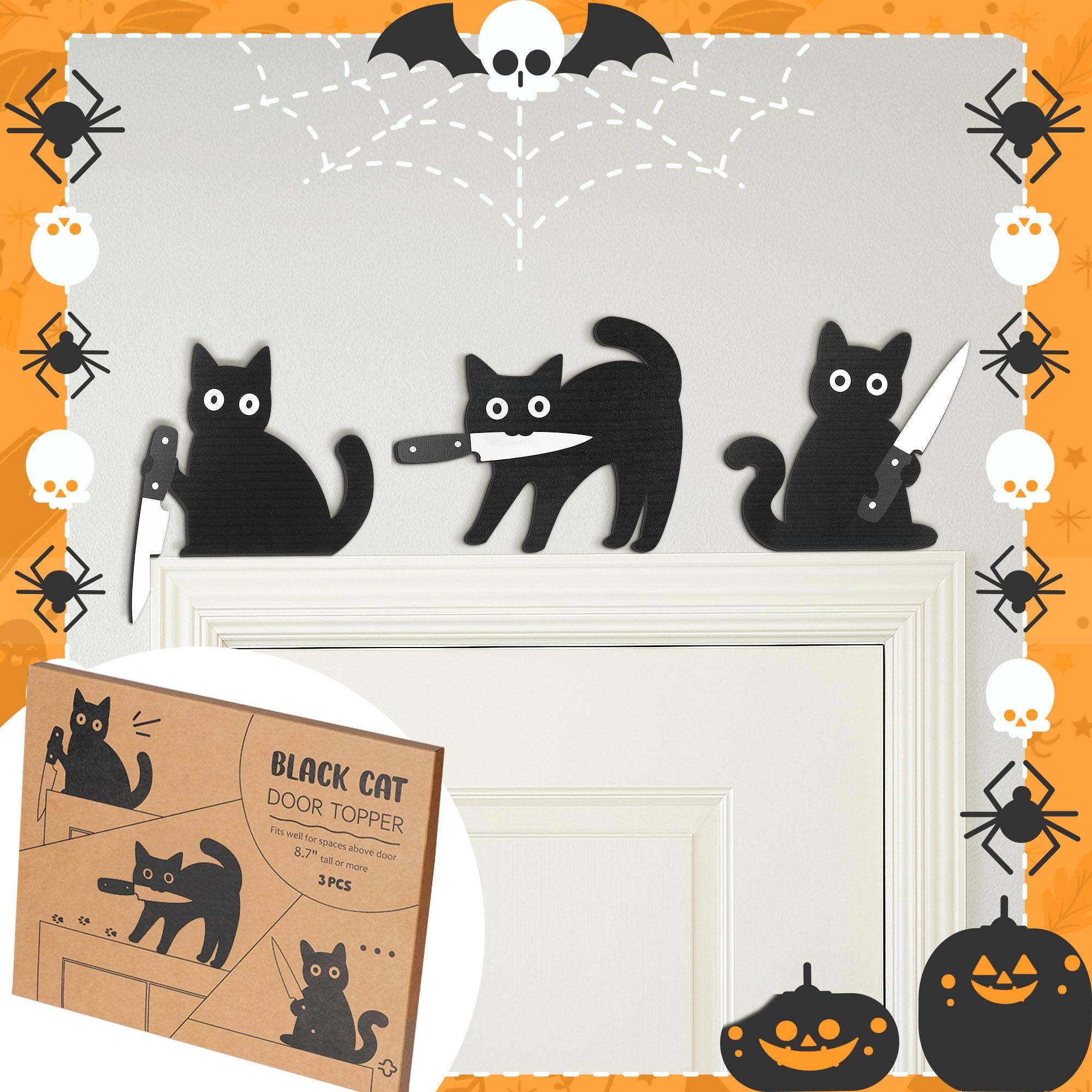 Black Cat Wooden Halloween Decorations – 3-Piece Set of Spooky-Cute Cat Figures for Indoor Home Décor (DRZS0090)