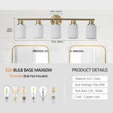 Modern 5-Light Gold Vanity Light with Frosted Glass Shades
