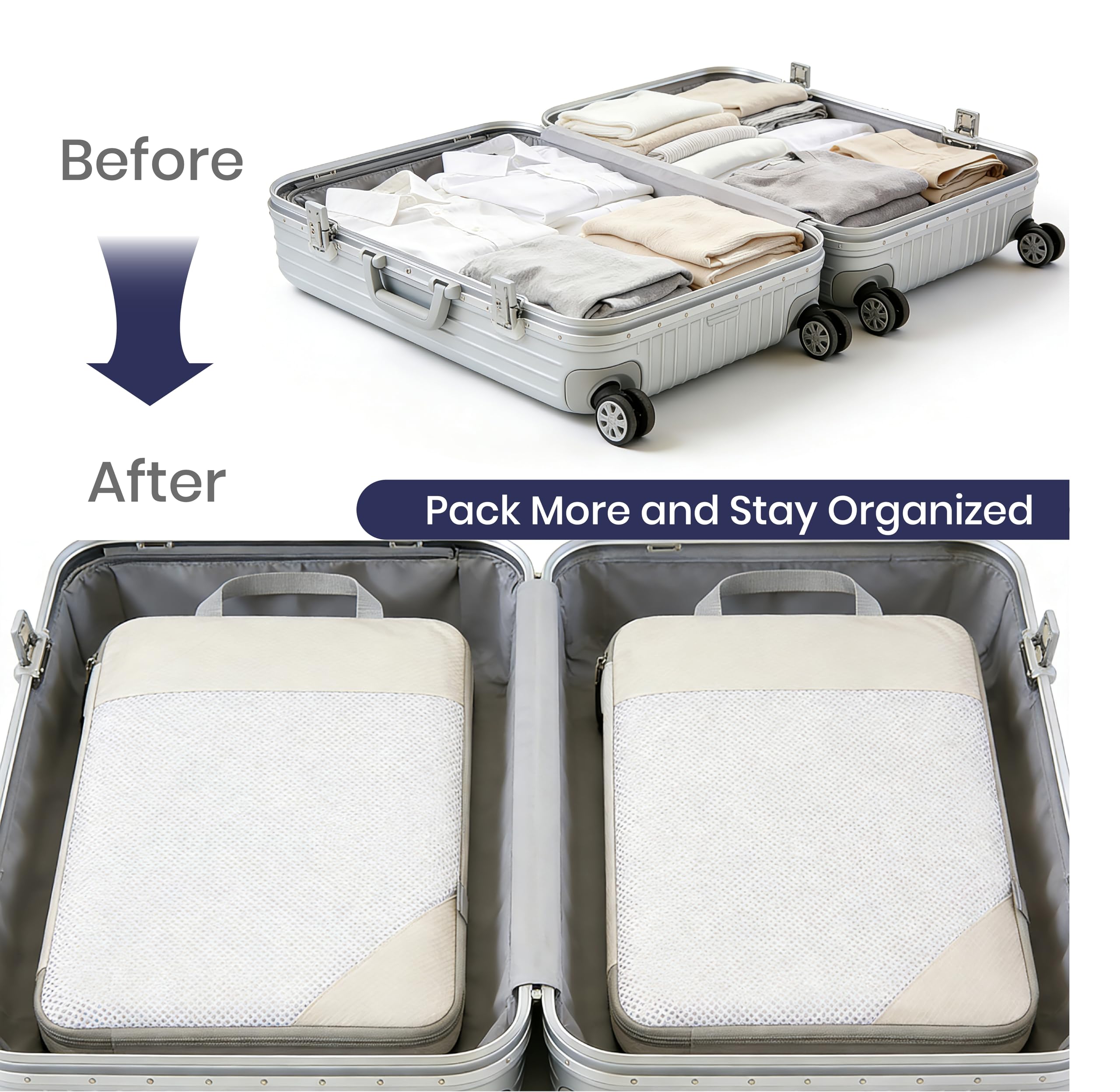 SONNETTO Compression Packing Cubes Set of 6 – Expandable Suitcase Organizers with Mesh for Space Saving Travel Packing