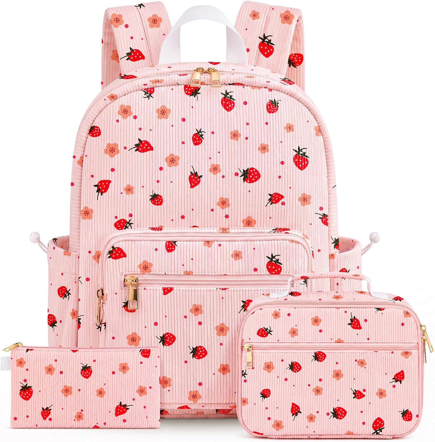 Pink Bow Corduroy Backpack Set with Lunch Bag