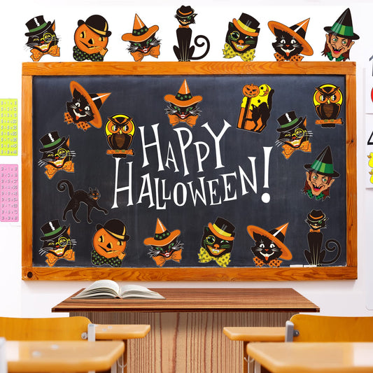 Vintage Halloween Cutouts Set – 40 Retro Paper Decorations with Black Cats, Witches & Owls for Party Decor