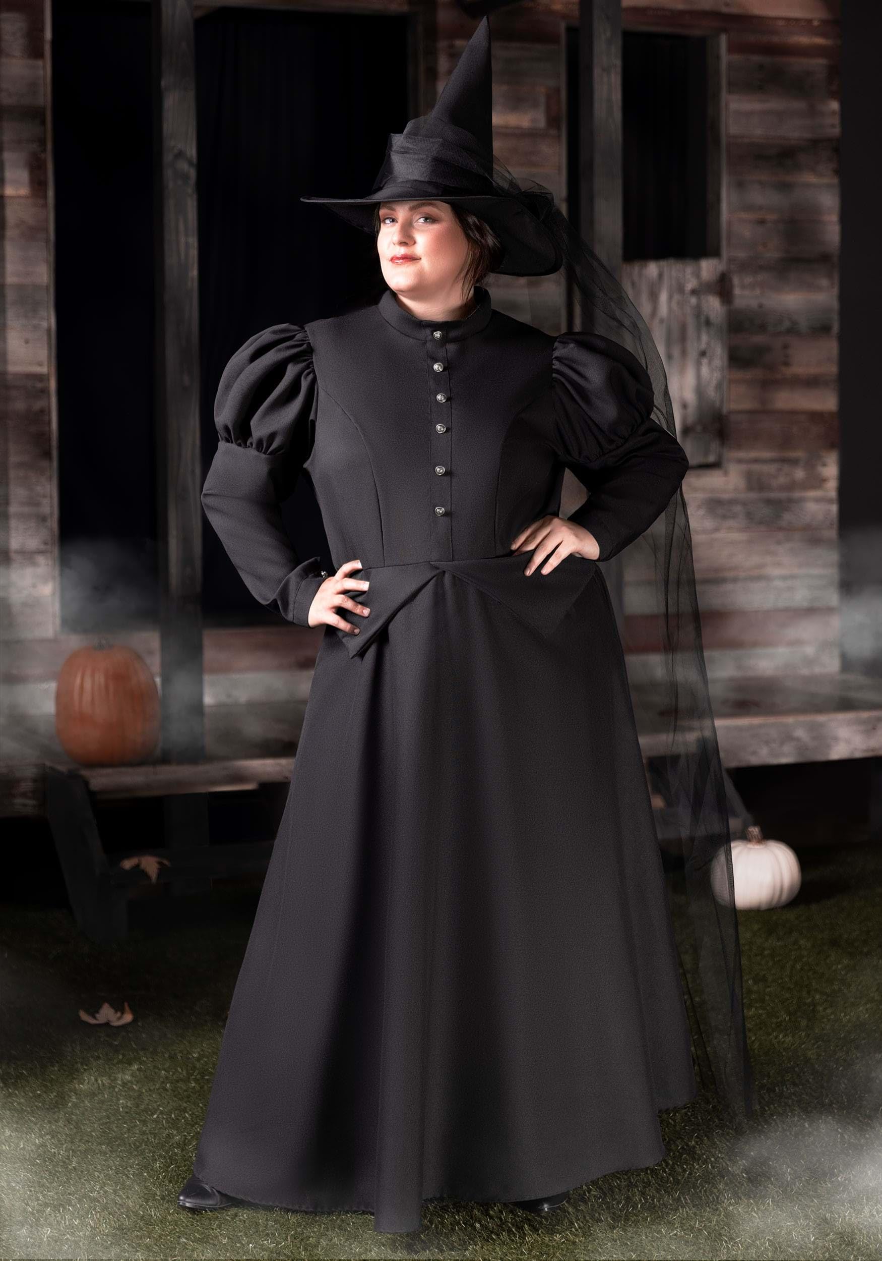 Plus Size Deluxe Witch Costume – Elegant Black Peplum Dress with Hat & Tulle Petticoat 🖤✨🧙‍♀️