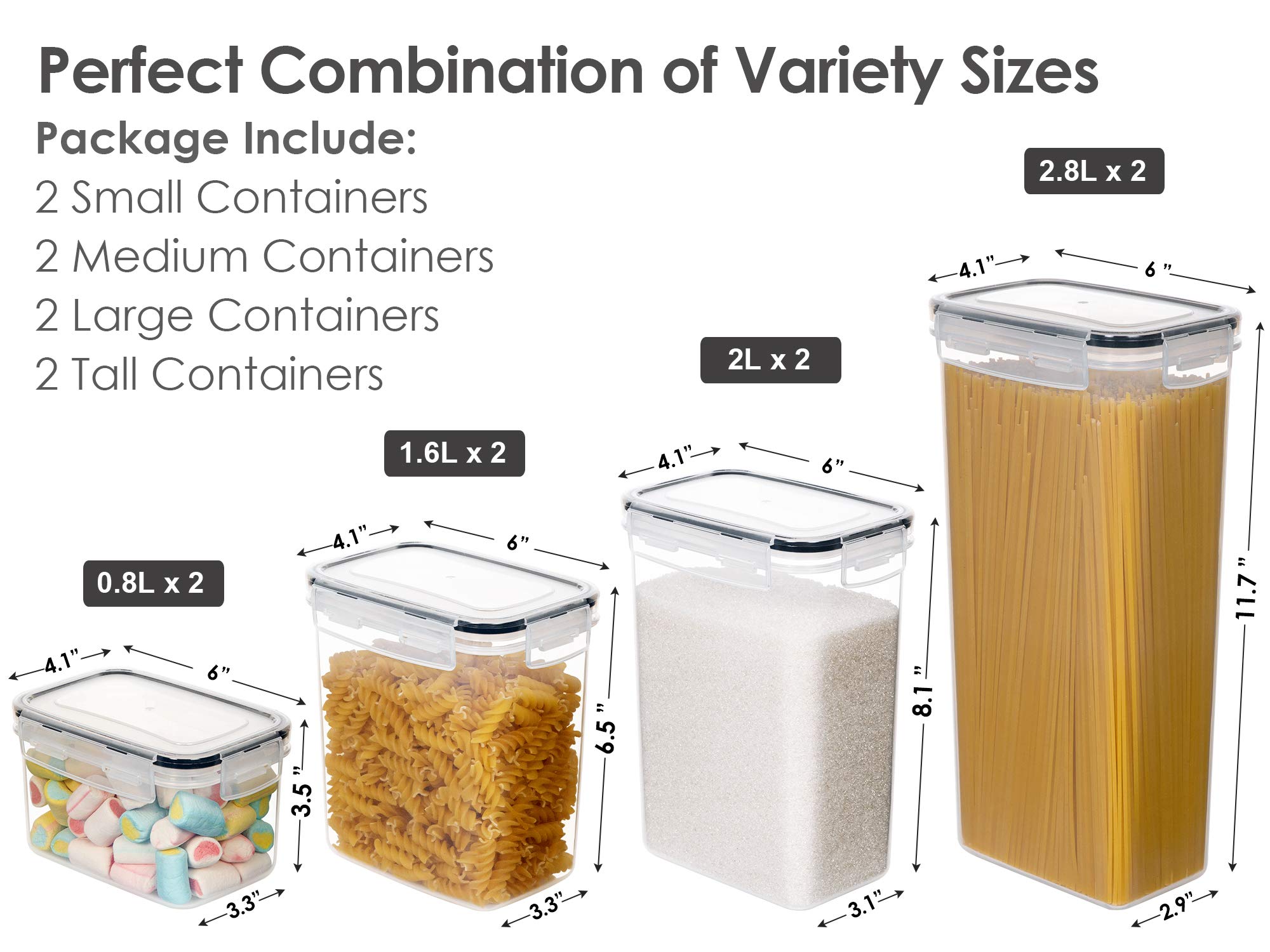 Airtight Food Storage Containers Set – 8 Piece Stackable Pantry Canisters with Lids & Labels