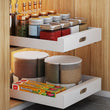 BEALY White Pull-Out Cabinet Organizer – Adhesive No-Drill Slide-Out Drawers with 3-Section Damping Rails (2 Pack)
