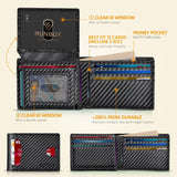 Slim RFID Blocking Leather Wallet for Men with 15 Card Slots & Dual ID Window – Minimalist Bifold Pocket Wallet Carbon Black