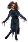Women’s Charcoal Gothic Dress – Fringed Halloween Costume with Sheer Waist Tie 🖤👻