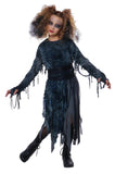 Women’s Charcoal Gothic Dress – Fringed Halloween Costume with Sheer Waist Tie 🖤👻