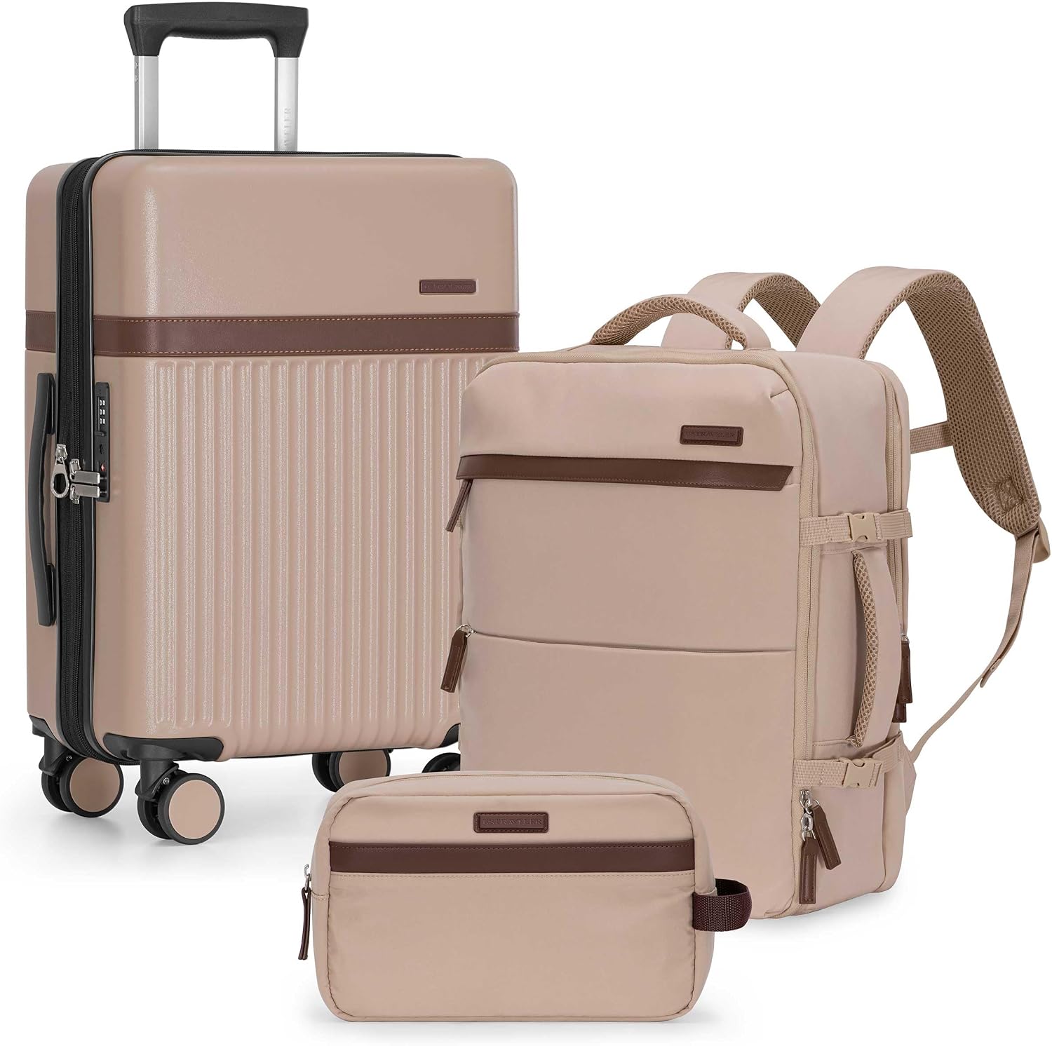 Green 3-Piece Carry-On Luggage Set with Backpack & Toiletry Bag